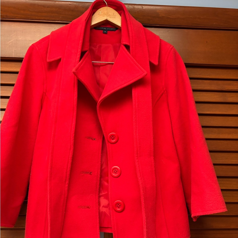 Vibrant Red Women's Pea Coat
